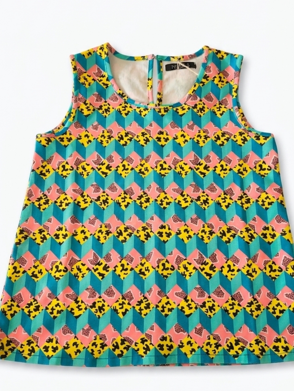 Geometric Sleeveless Tank - Pink, Blue & Yellow